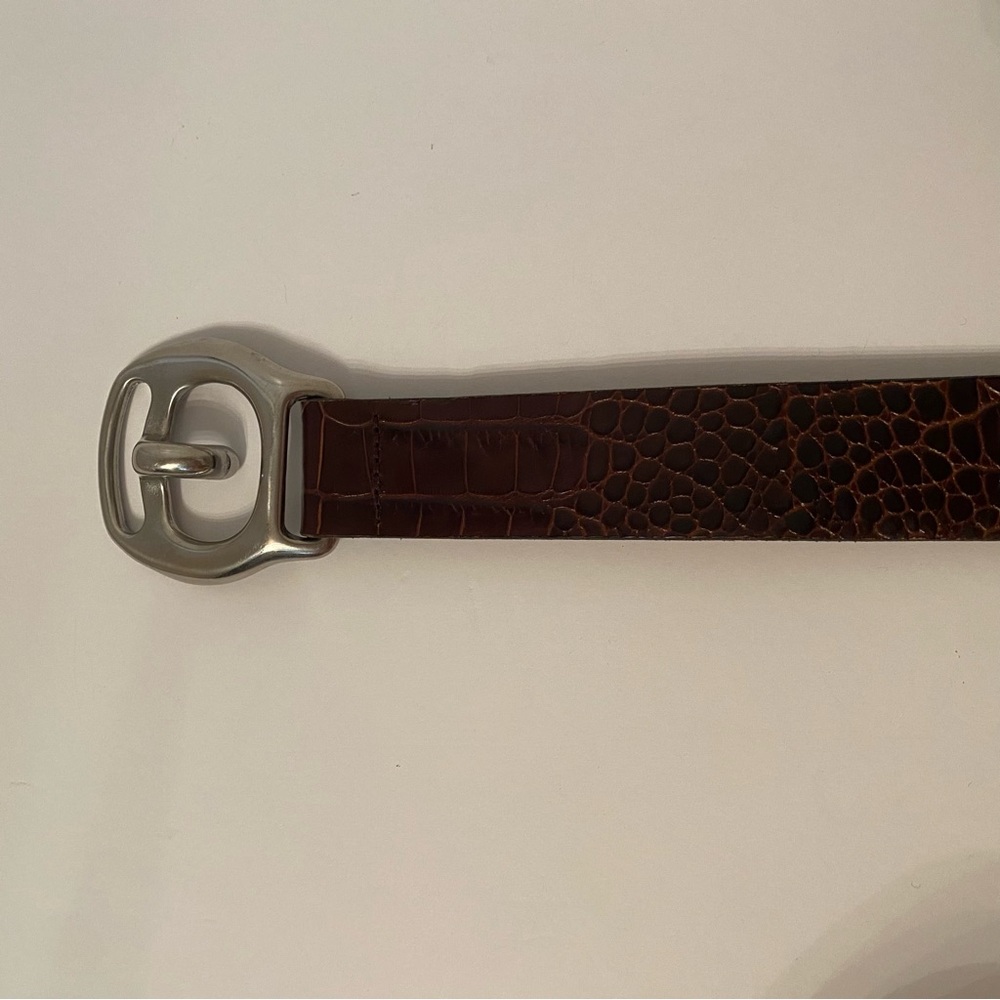 Brown Croc-Embossed Leather Belt with Silver Buckle - Picture 4 of 9